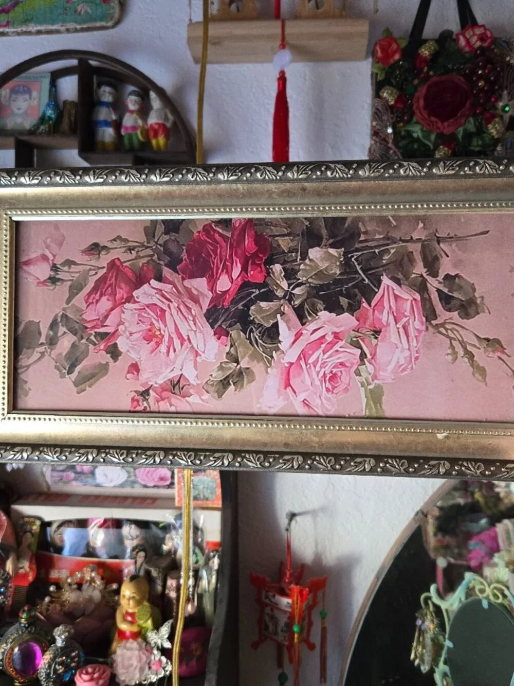Vintage-Style Framed Rose Print Floral Cottagecore Wall Art Victorian-Style